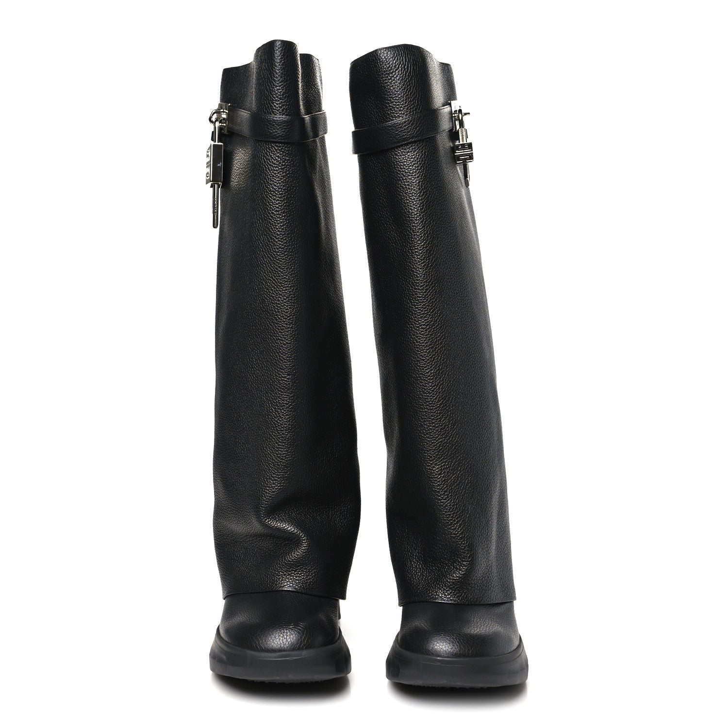 Givenchy Grained Calfskin Shark Lock Biker Knee Boots 41 Black 2 of 7