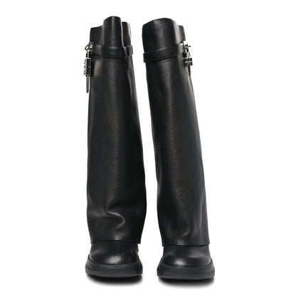 Givenchy Grained Calfskin Shark Lock Biker Knee Boots 41 Black 2 of 7