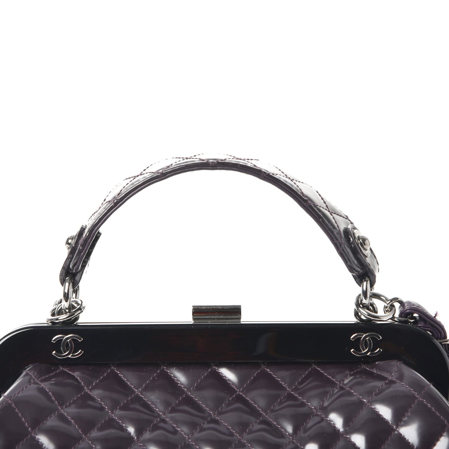 Glazed Calfskin Quilted Mademoiselle Small Frame Bag Purple