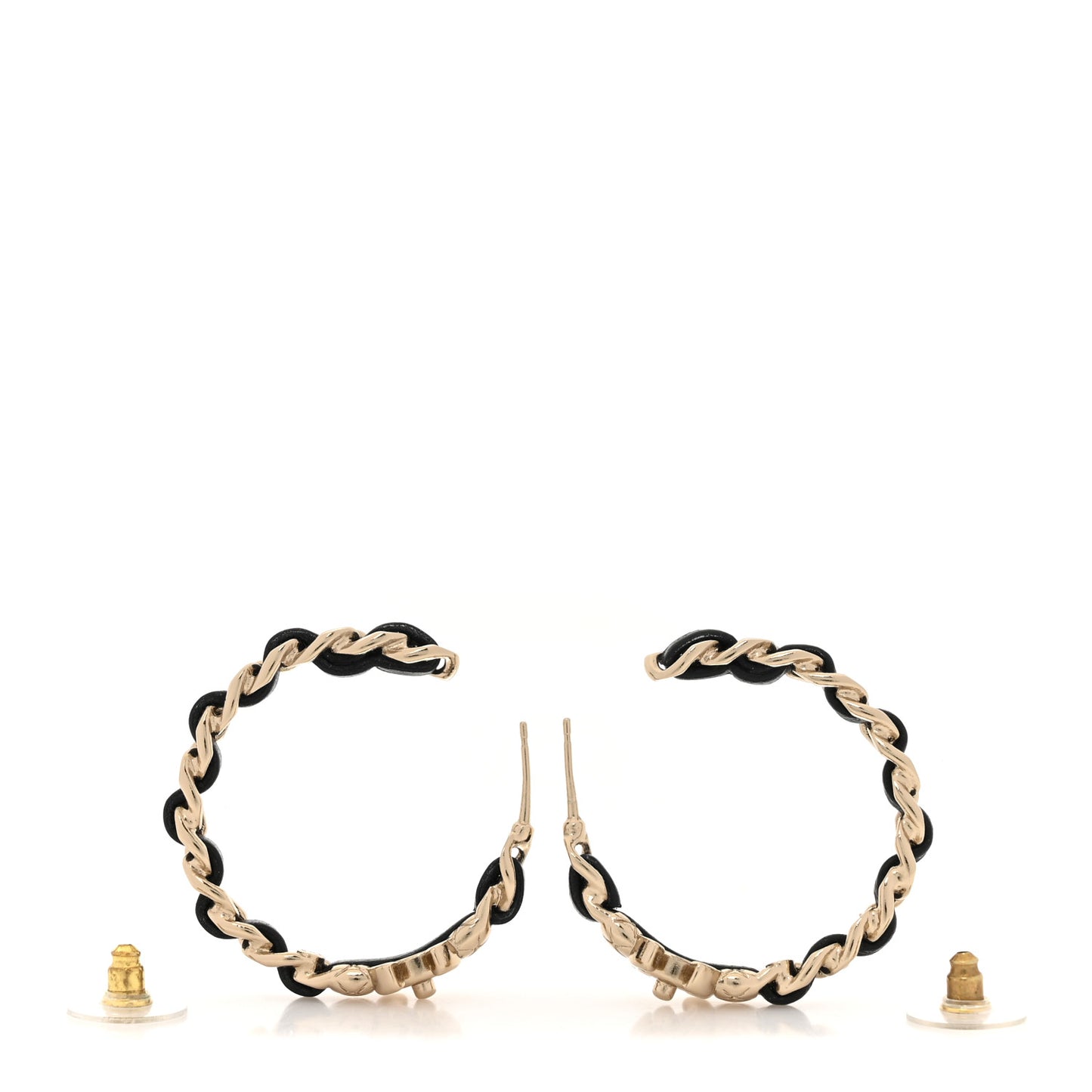 Lambskin CC Turnlock Chain Hoop Earrings Matte Gold Black