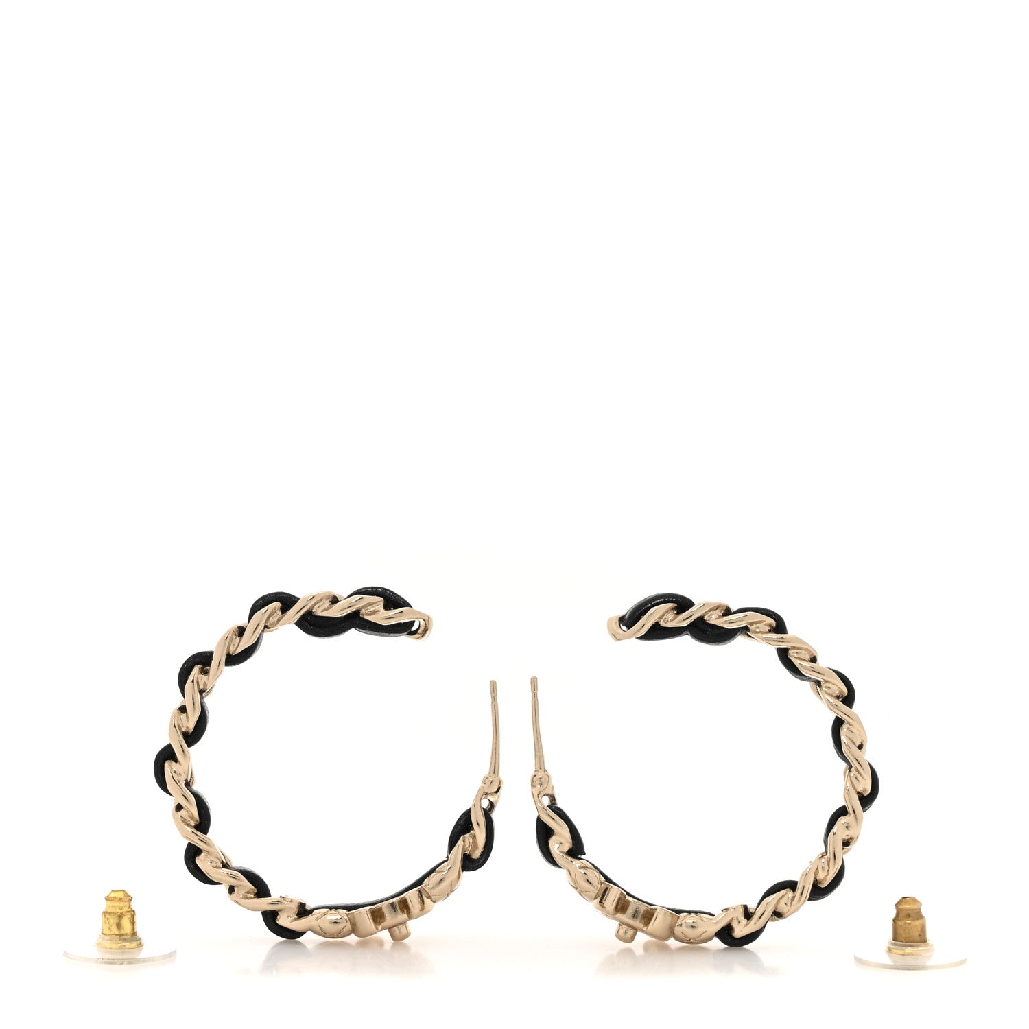 Chanel Lambskin CC Turnlock Chain Hoop Earrings Matte Gold Black 3 of 4