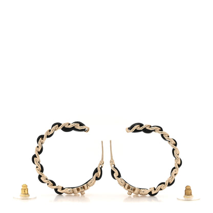 Chanel Lambskin CC Turnlock Chain Hoop Earrings Matte Gold Black 3 of 4