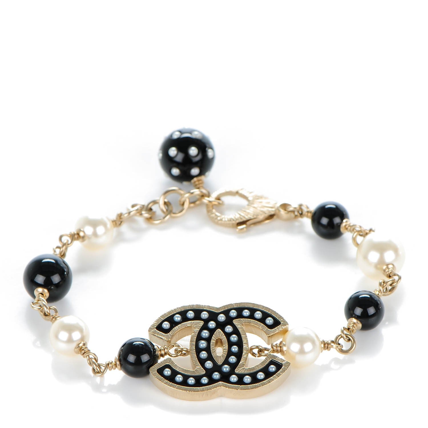 Chanel Pearl Beaded CC Bracelet Gold Black 1 of 5