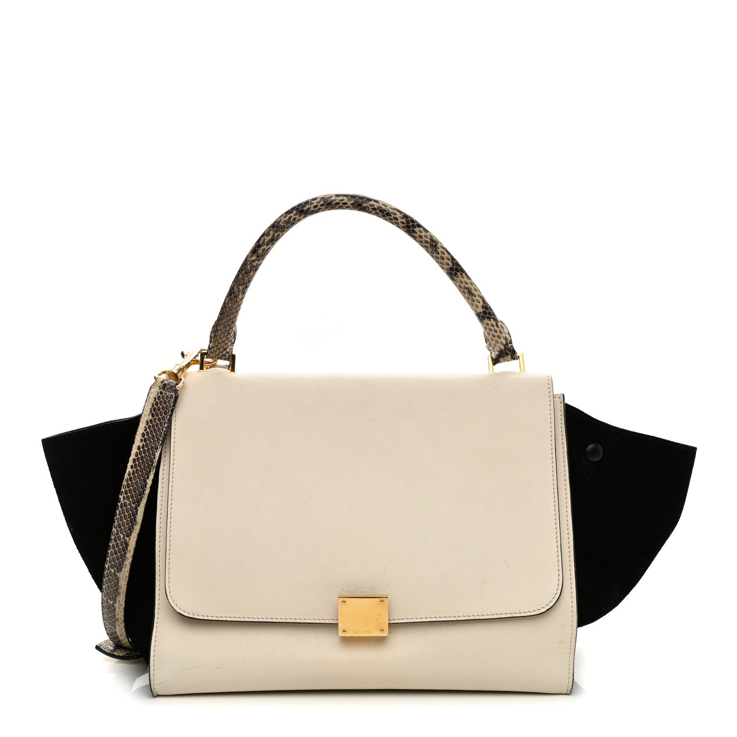 Calfskin Suede Whipsnake Medium Trapeze Black White