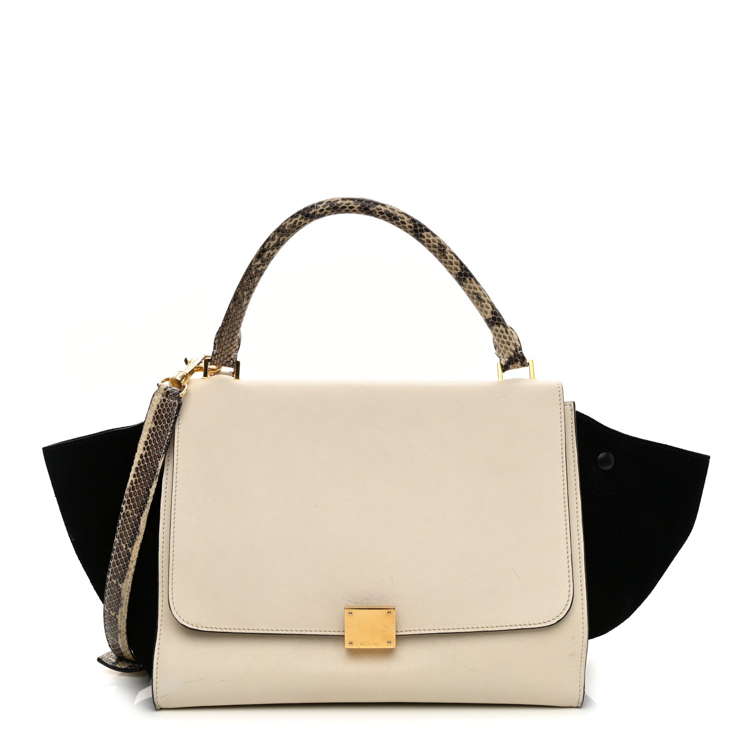 Celine Calfskin Suede Whipsnake Medium Trapeze Black White 1 of 13