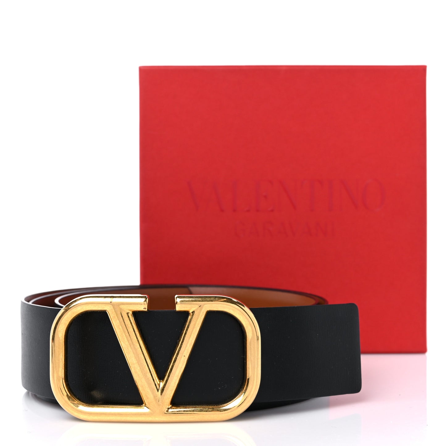 Glossy Calfskin VLogo Reversible 40mm Belt 95 38 Saddle Brown Black