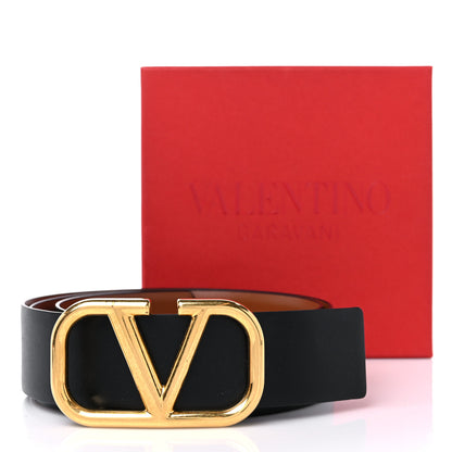 Valentino Garavani Glossy Calfskin VLogo Reversible 40mm Belt 95 38 Saddle Brown Black 7 of 7