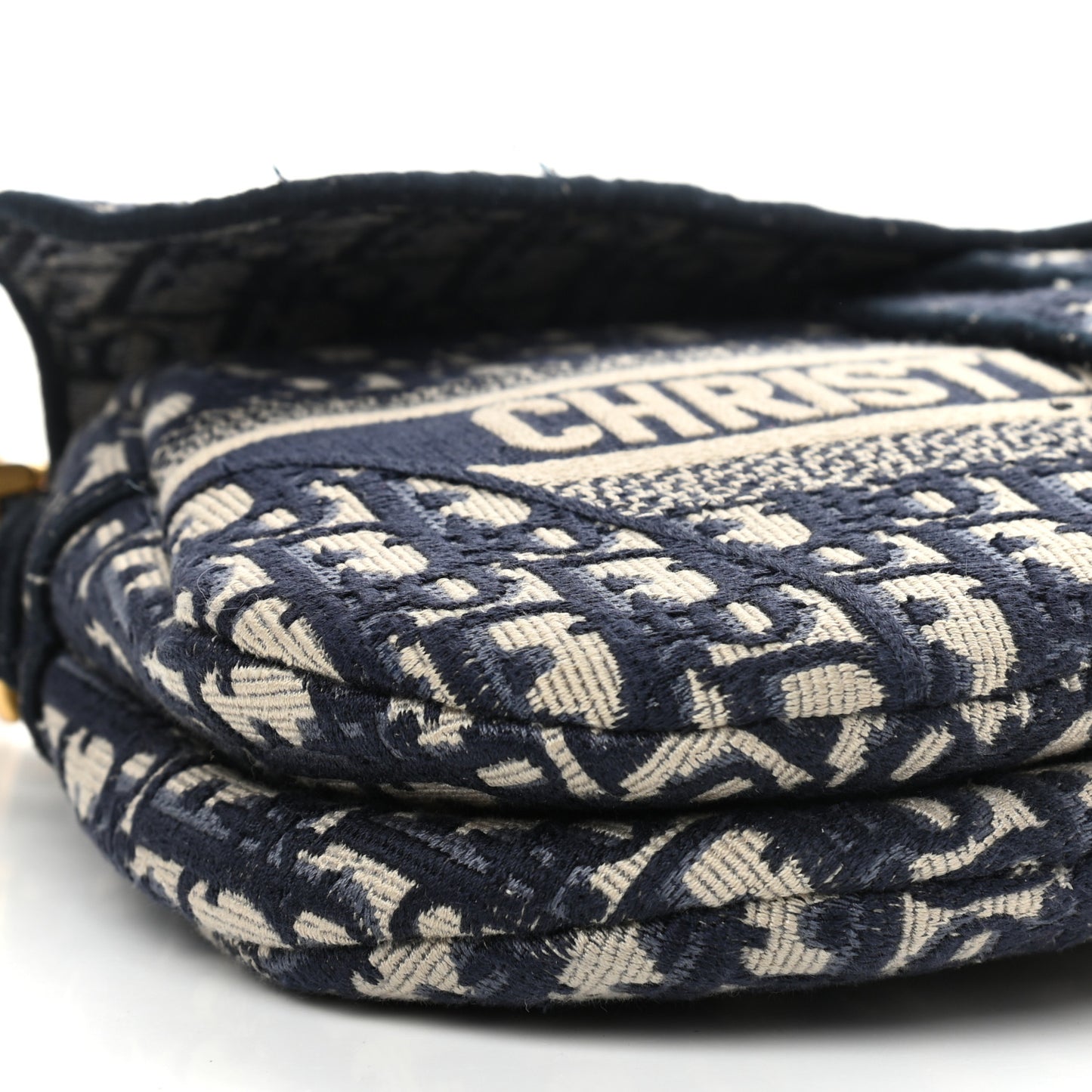 Oblique Embroidered Saddle Bag Blue