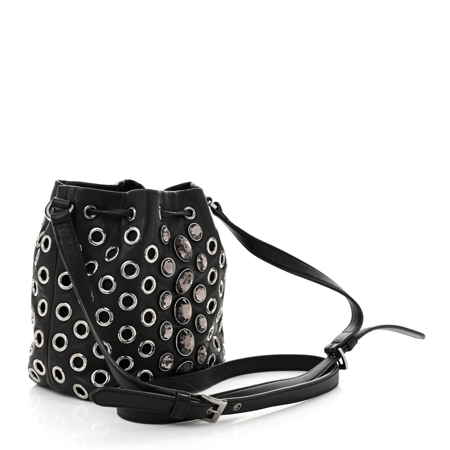 Nappa Jeweled Grommet Starlight Bucket Bag Black