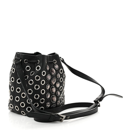 Miu Miu Nappa Jeweled Grommet Starlight Bucket Bag Black 2 of 10