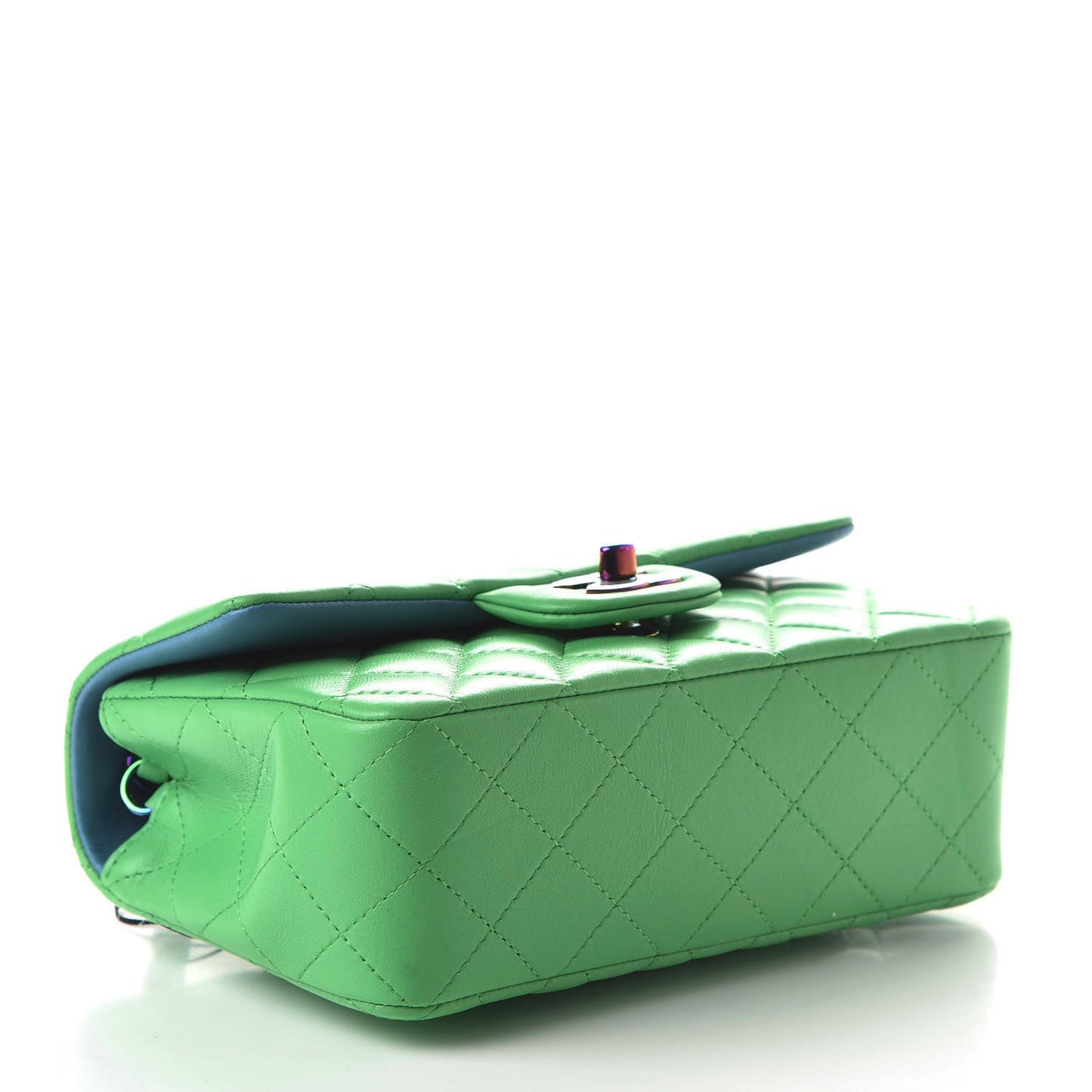Lambskin Quilted Mini Rectangular Flap Green Blue