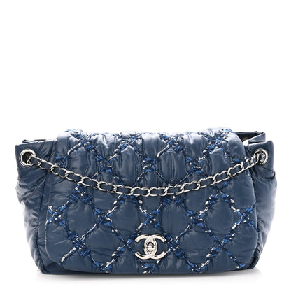 Chanel Nylon Quilted Tweed Stitch Bubble Accordion Flap Blue 1 of 10