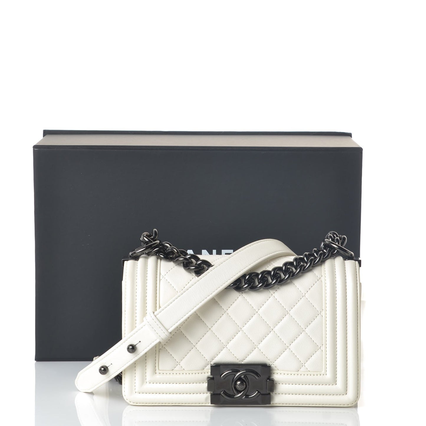 Lambskin Quilted Small Boy Flap White