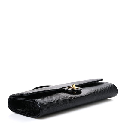 Chanel Calfskin Lizard Embossed Top Handle Long Clutch With Chain Black 4 of 12