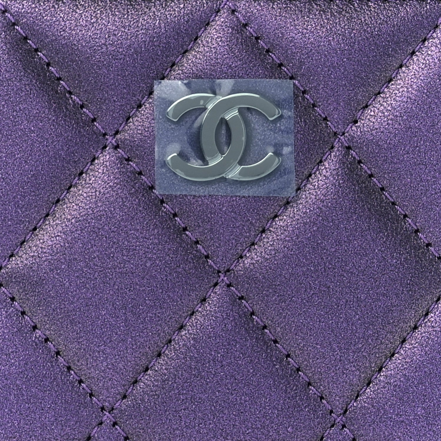 Chanel Metallic Lambskin Quilted Zip Around Coin Purse Wallet Dark Purple 8 of 12