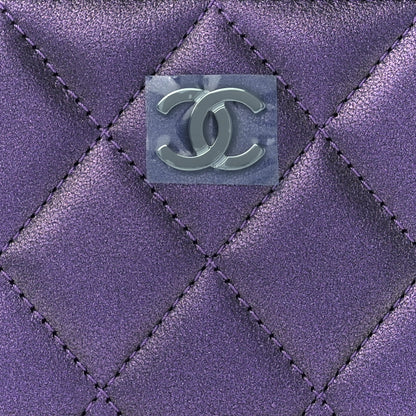 Chanel Metallic Lambskin Quilted Zip Around Coin Purse Wallet Dark Purple 8 of 12