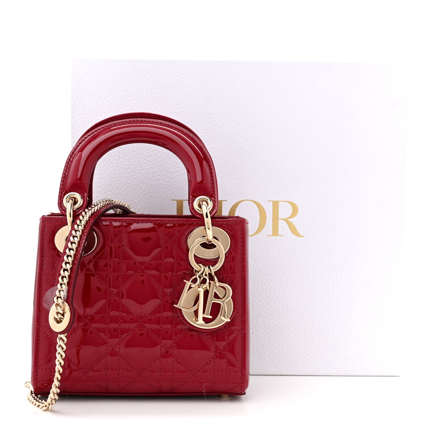 Patent Cannage Mini Lady Dior Red