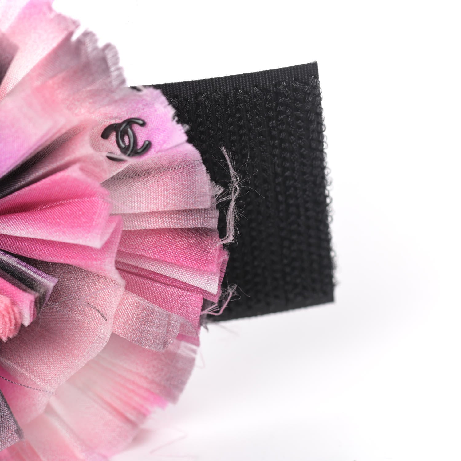 Chanel Silk Taffeta Camellia Brooch Pin Pink Black 5 of 6