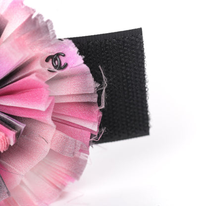 Chanel Silk Taffeta Camellia Brooch Pin Pink Black 5 of 6