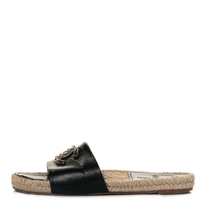 Chanel Calfskin Gripoix CC Espadrille Slip On Sandals 40 Black 1 of 9
