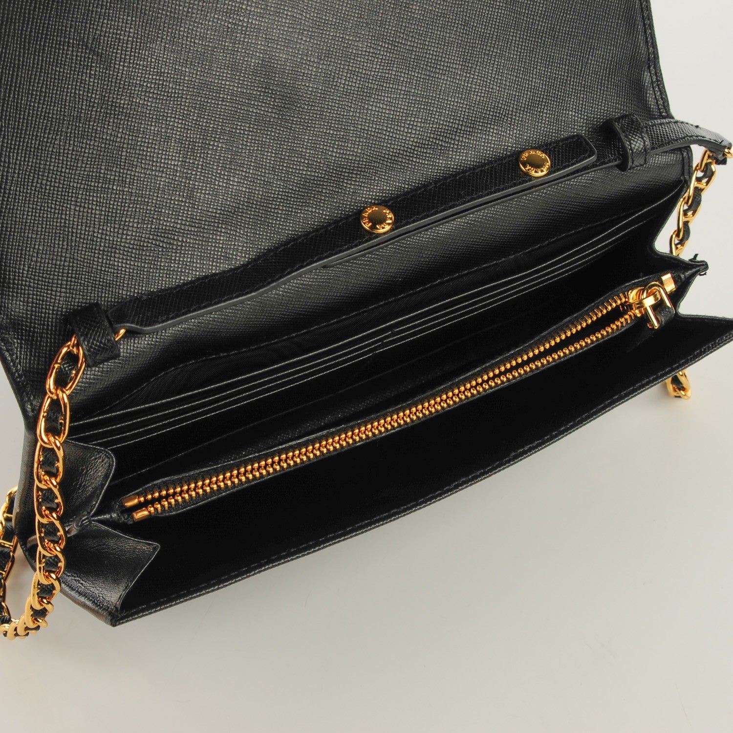 Prada Saffiano Metal Oro Chain Wallet Nero Black 5 of 8