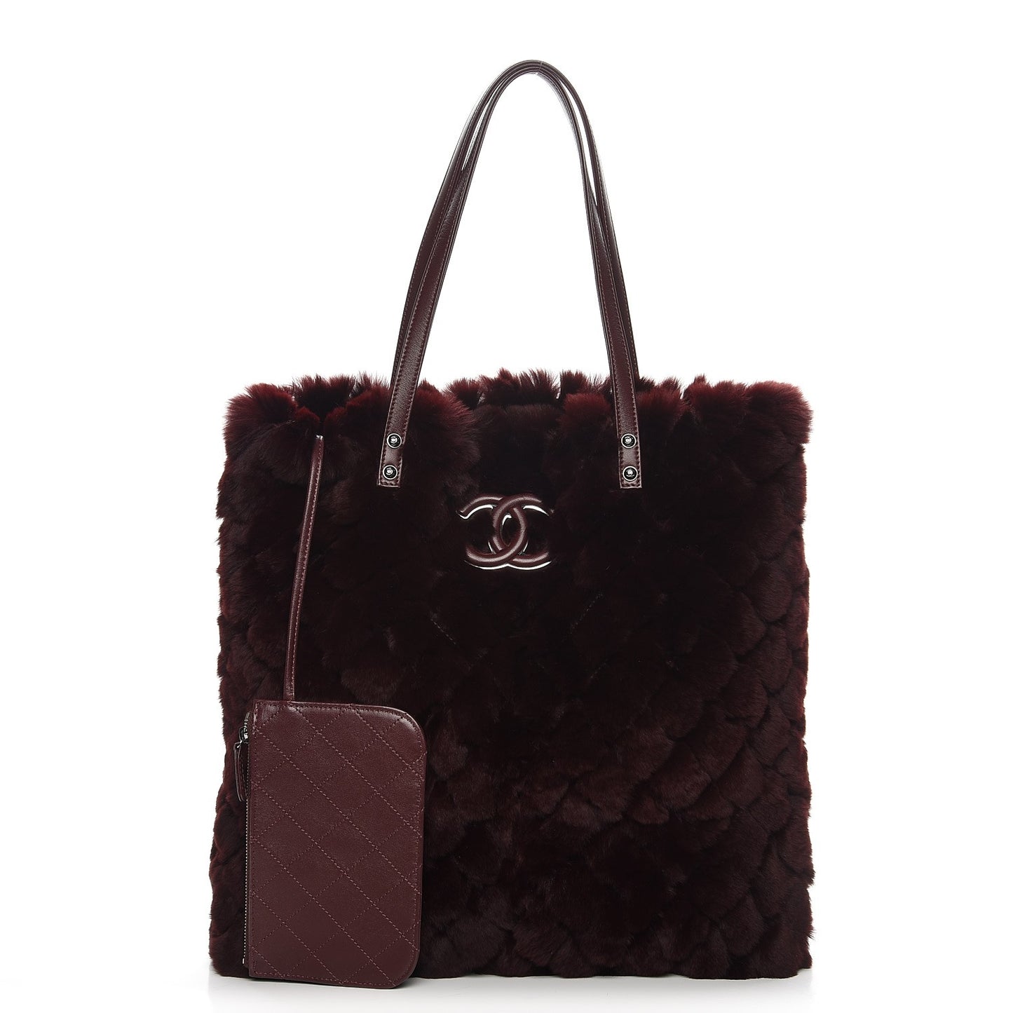 Rabbit Fur Quilted Pattern Shopping Tote Burgundy