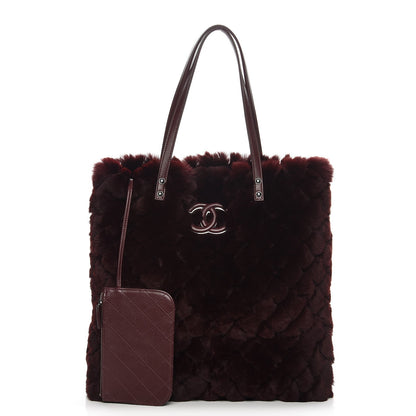 Chanel Rabbit Fur Quilted Pattern Shopping Tote Burgundy 3 of 8