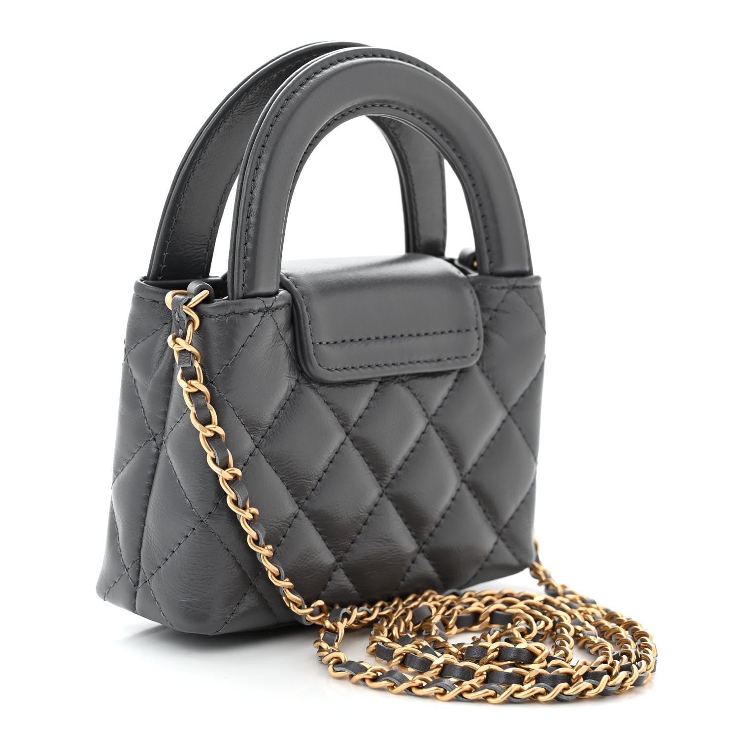 Chanel Shiny Aged Calfskin Quilted Mini Nano Kelly Shopper Grey 3 of 11