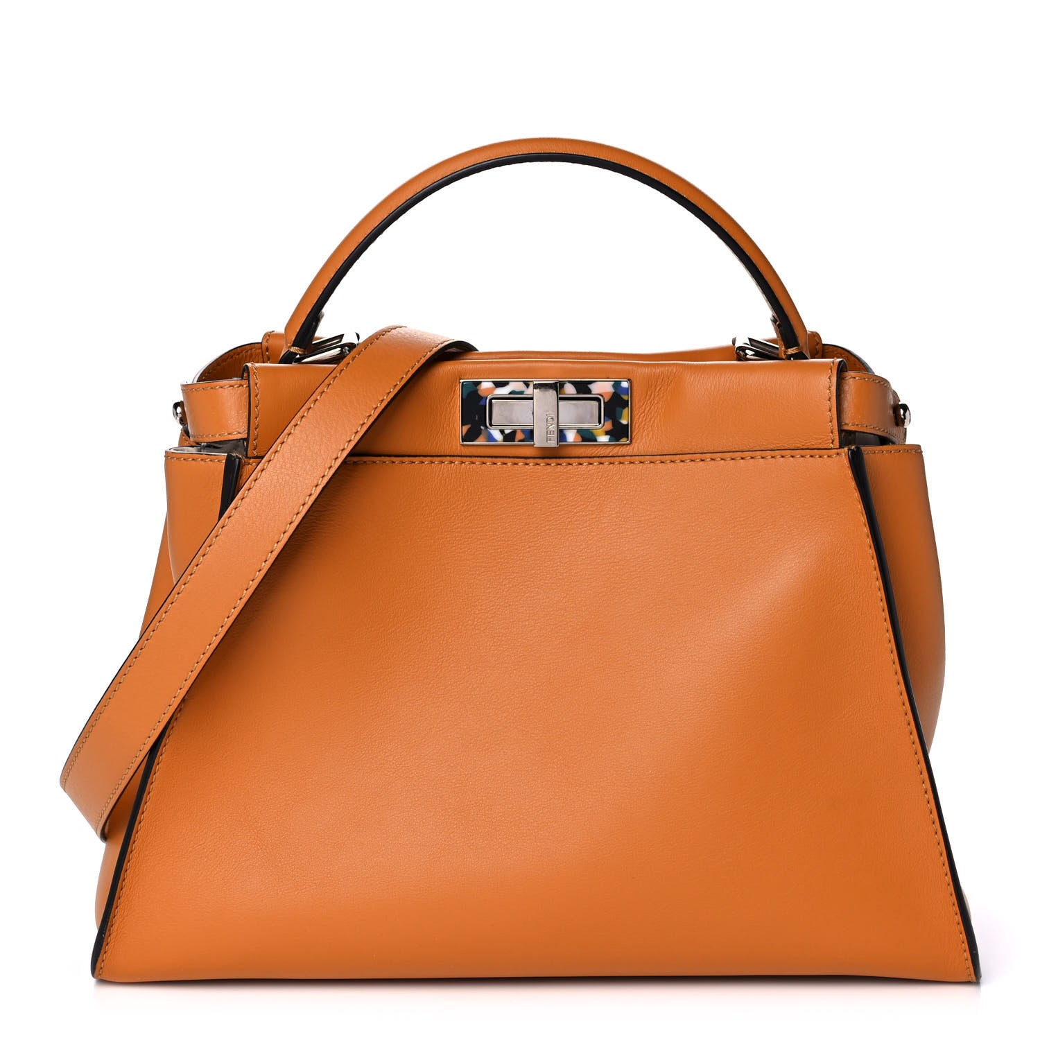 Fendi Vitello Seta Shiny Nappa Plexiglass Granite Medium Peekaboo Iconic Satchel Ginger Latte 1 of 10
