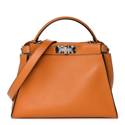 Fendi Vitello Seta Shiny Nappa Plexiglass Granite Medium Peekaboo Iconic Satchel Ginger Latte 1 of 10
