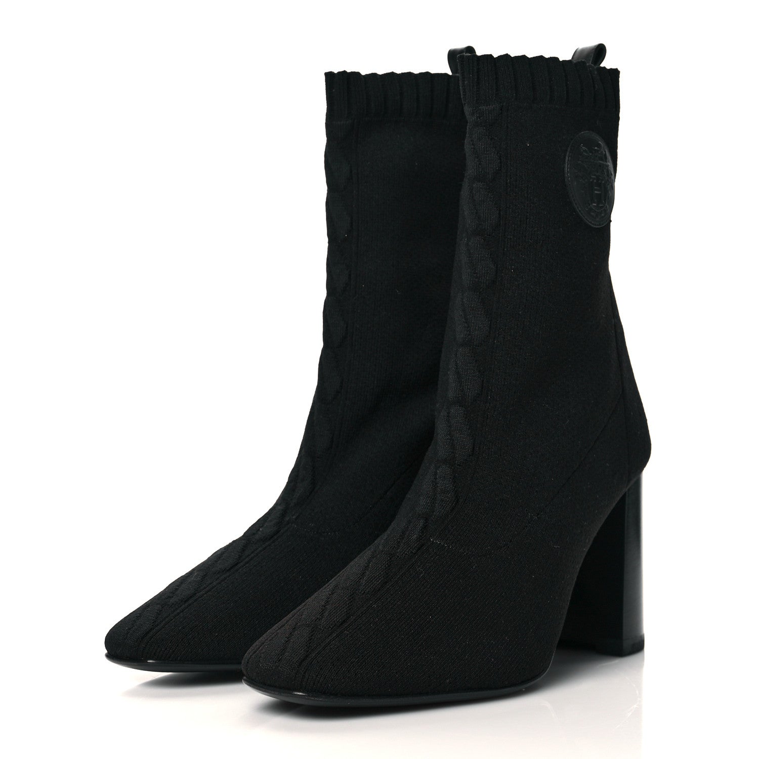 Hermes Knit Calfskin Volver Ankle Boots 38.5 Black 3 of 7