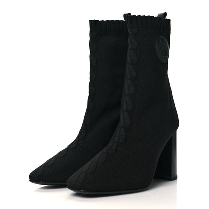 Hermes Knit Calfskin Volver Ankle Boots 38.5 Black 3 of 7