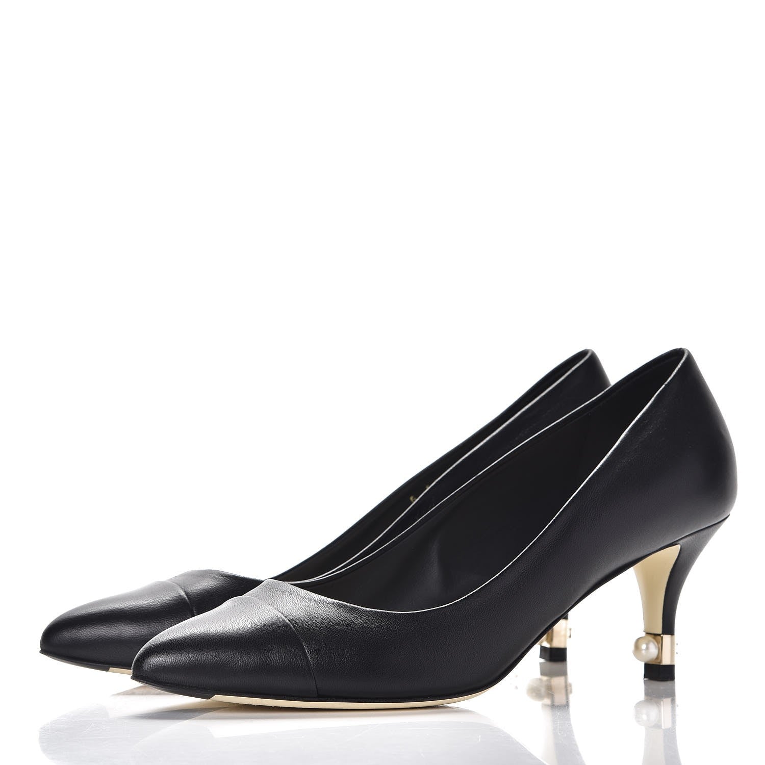 Chanel Lambskin Cap Toe Pearl Pumps 38.5 Black 3 of 11