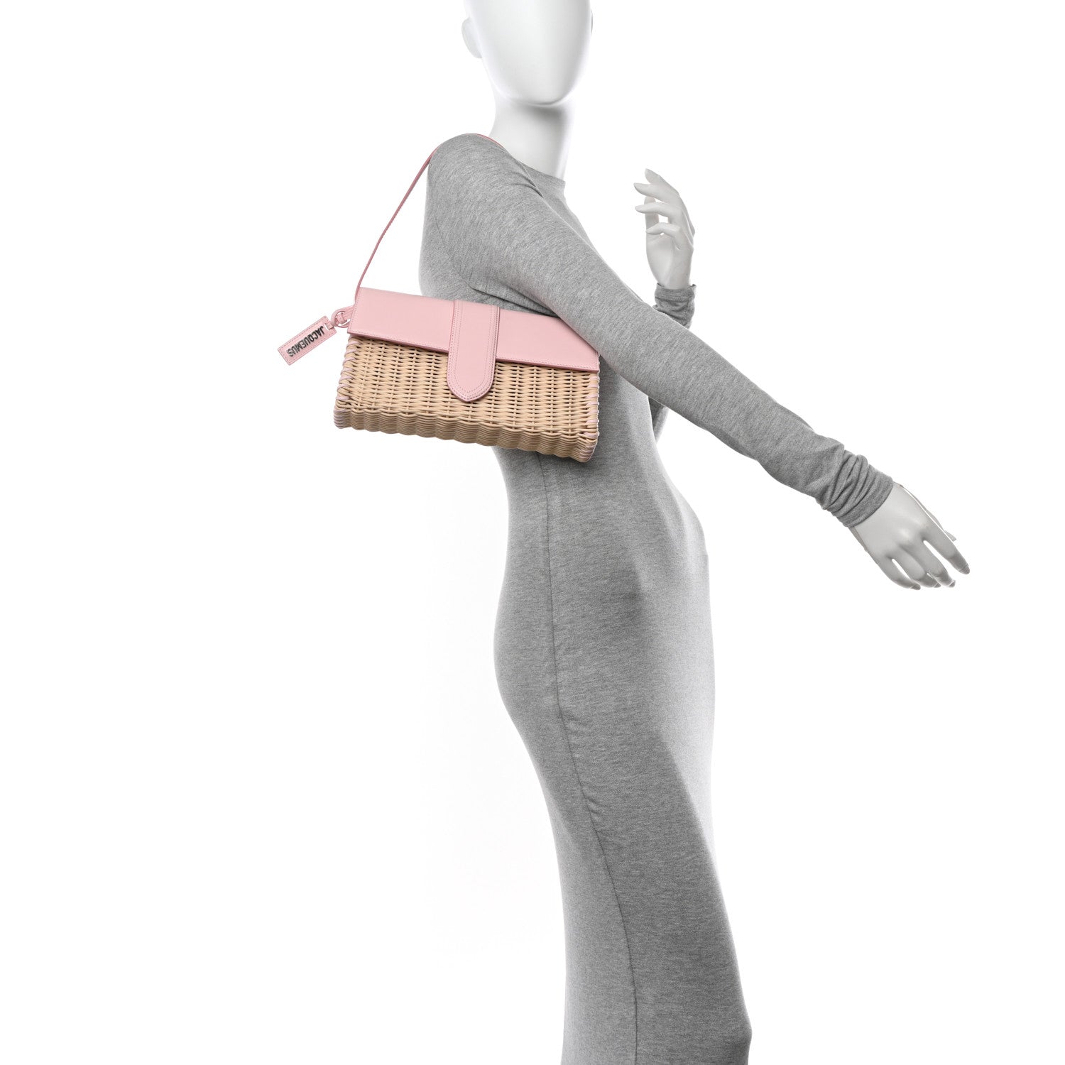 Jacquemus Glazed Calfskin Wicker Le Bambino Long Pale Pink 2 of 14