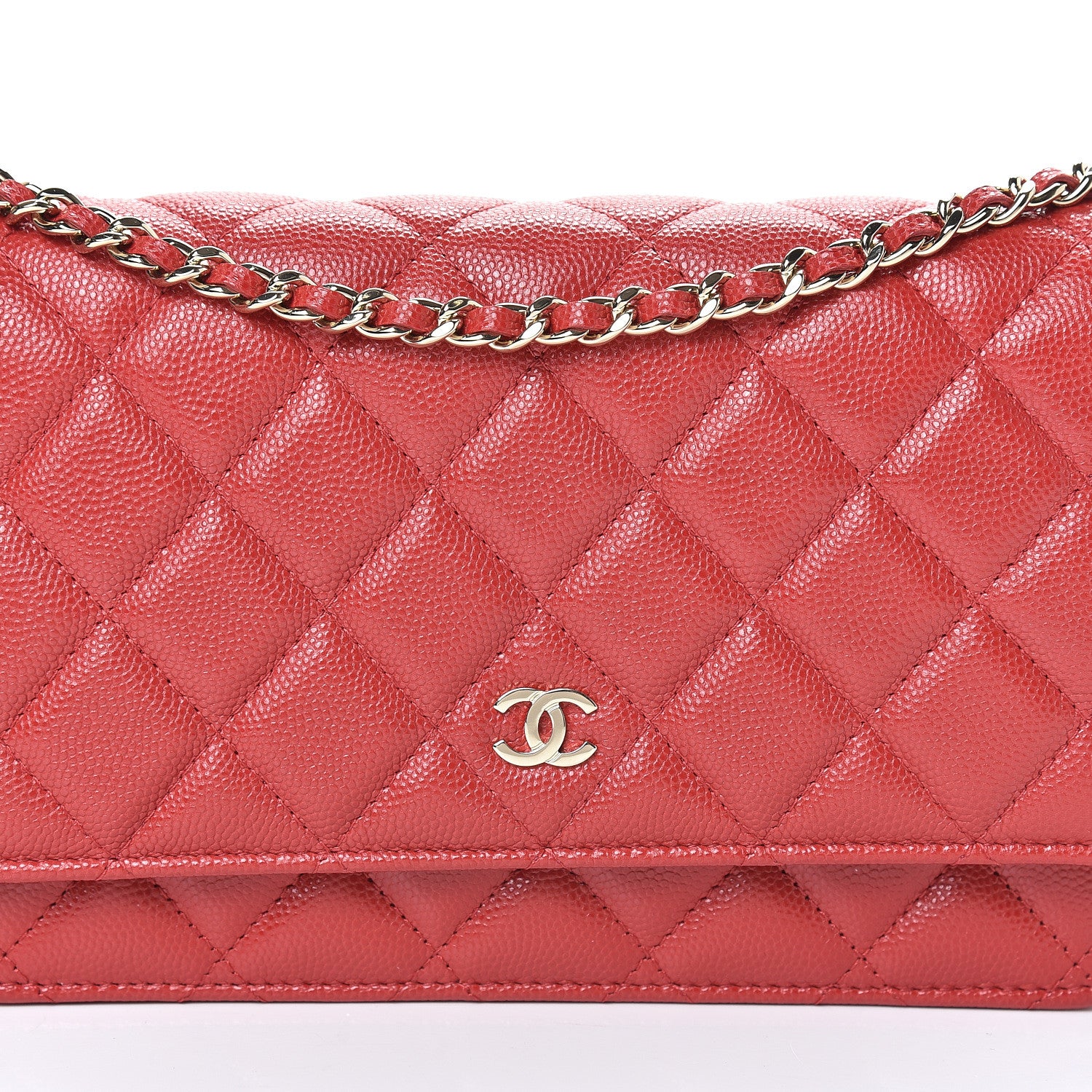 Chanel Caviar Quilted Wallet on Chain WOC Red 8 of 11
