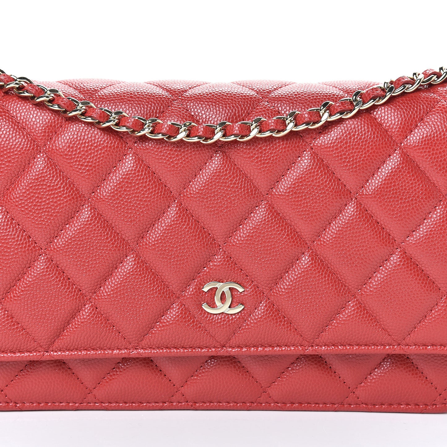 Caviar Quilted Wallet on Chain WOC Red