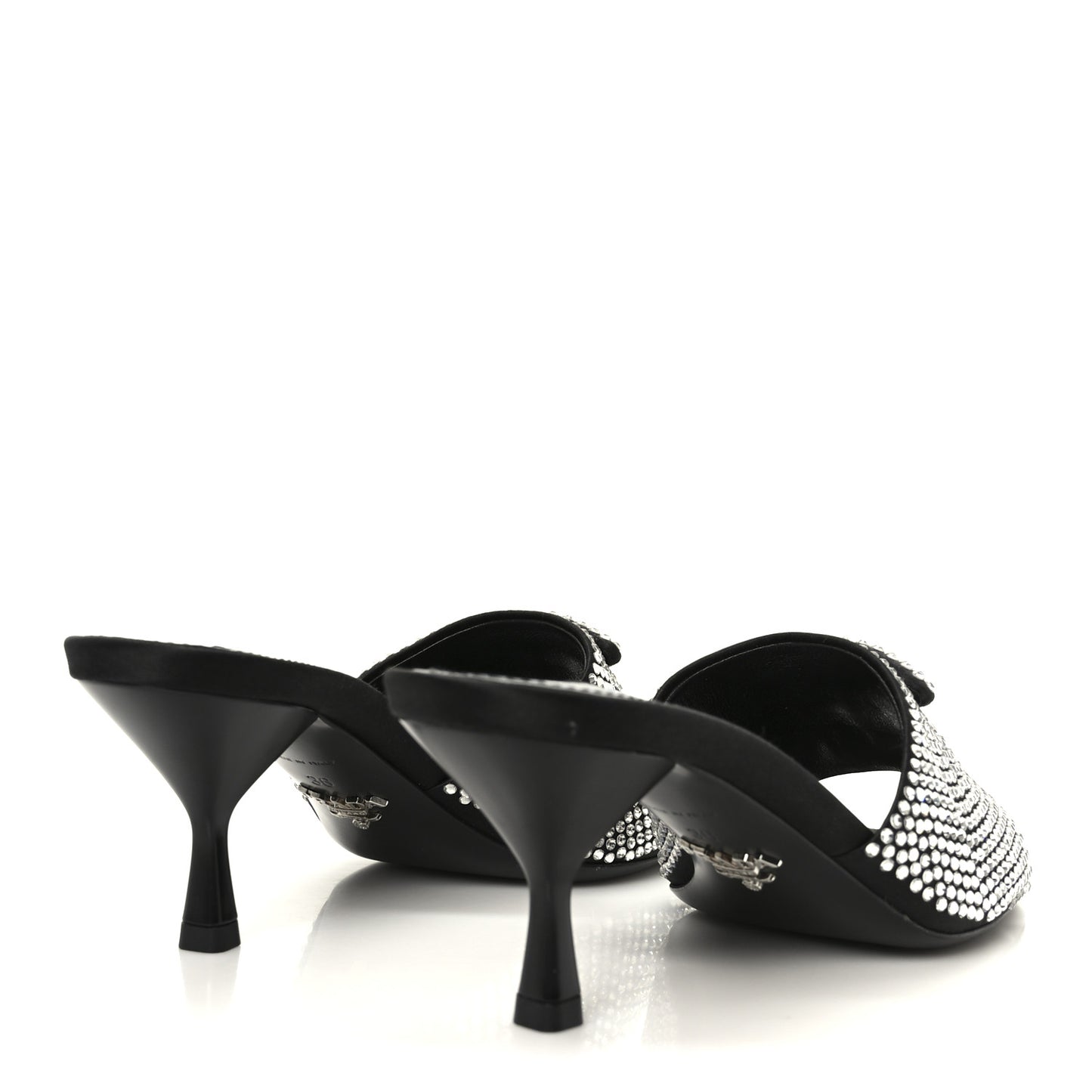 Satin Crystal Logo 65mm Slide Sandals 36 Cristal
