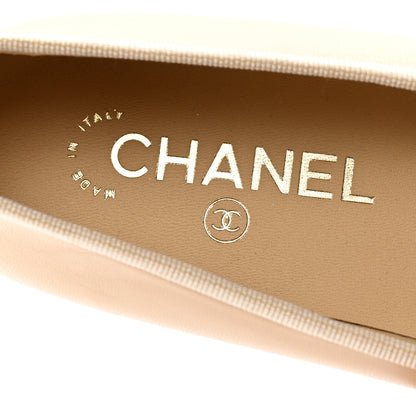 Chanel Lambskin Cap Toe CC Ballerina Flats 37.5 Beige Black 7 of 9
