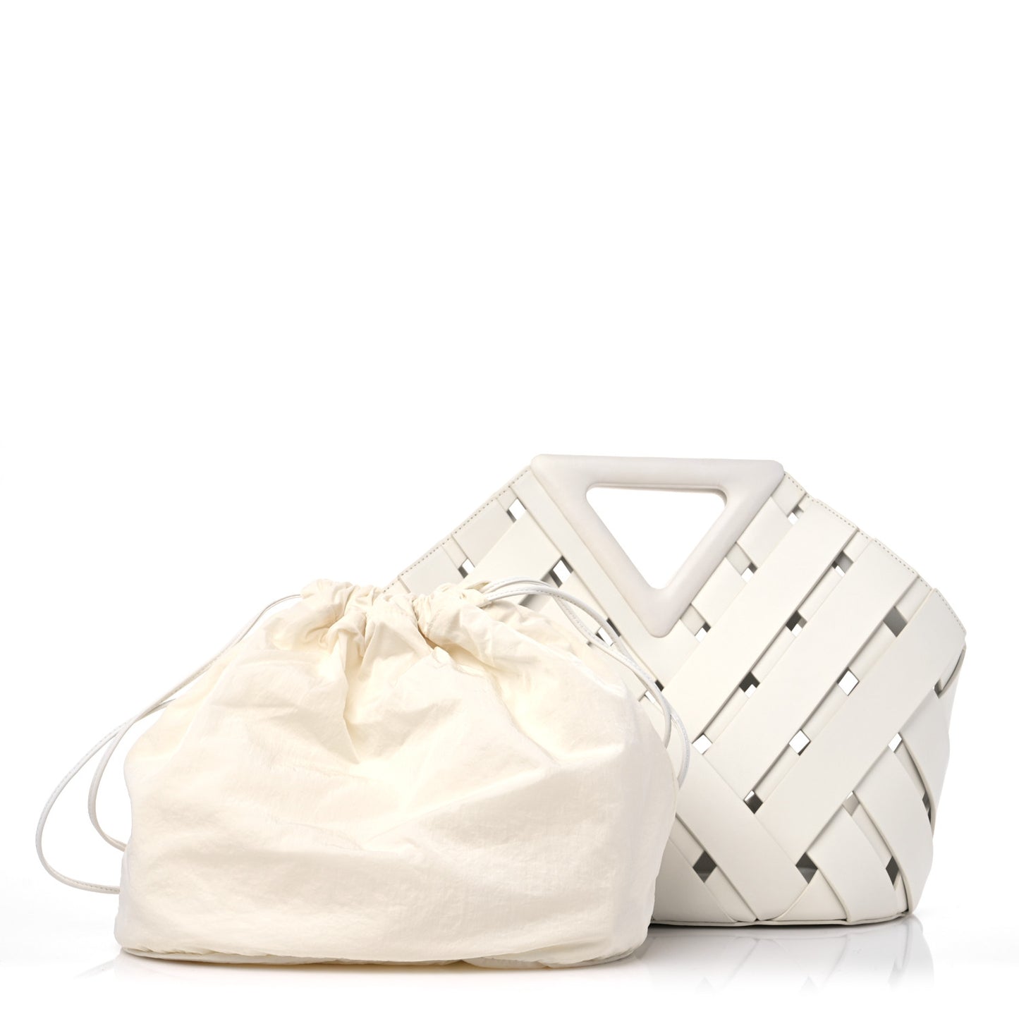 Calfskin V Woven Drawstring Tote White