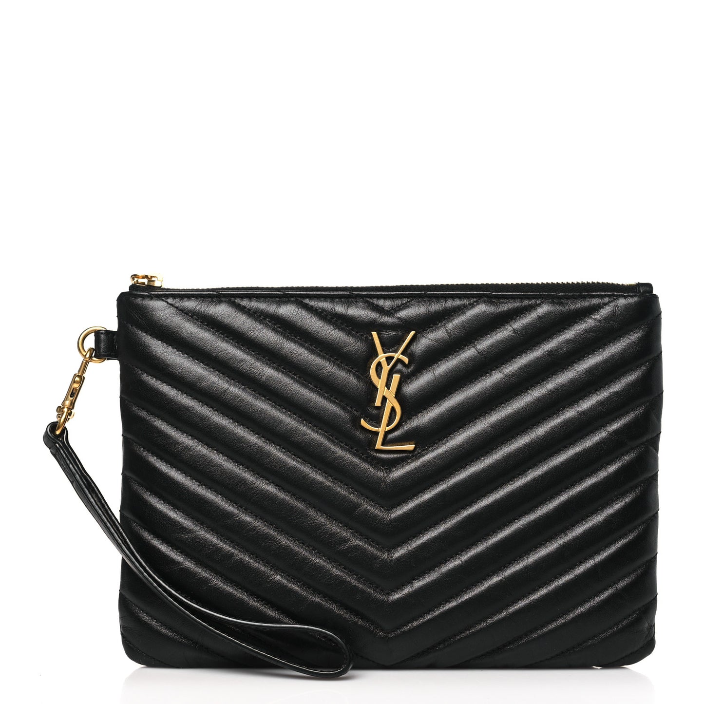 Calfskin Matelasse Chevron Monogram A5 Wristlet Black