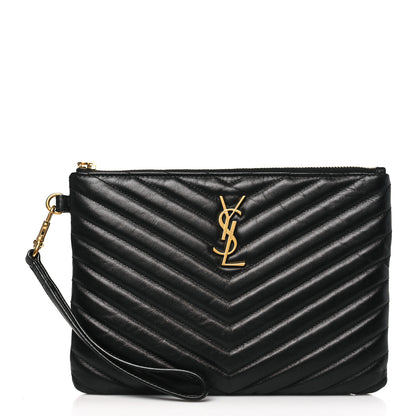 Saint Laurent Calfskin Matelasse Chevron Monogram A5 Wristlet Black 1 of 11