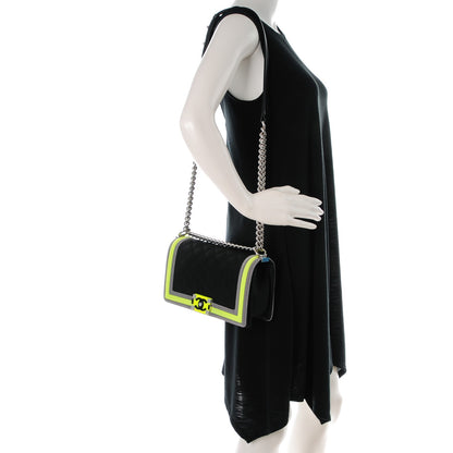 Chanel Canvas Quilted Medium Fluo Boy Flap Black Grey Yellow 2 of 8