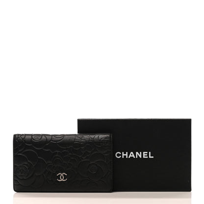 Chanel Lambskin Camellia Embossed Yen Wallet Black 10 of 10
