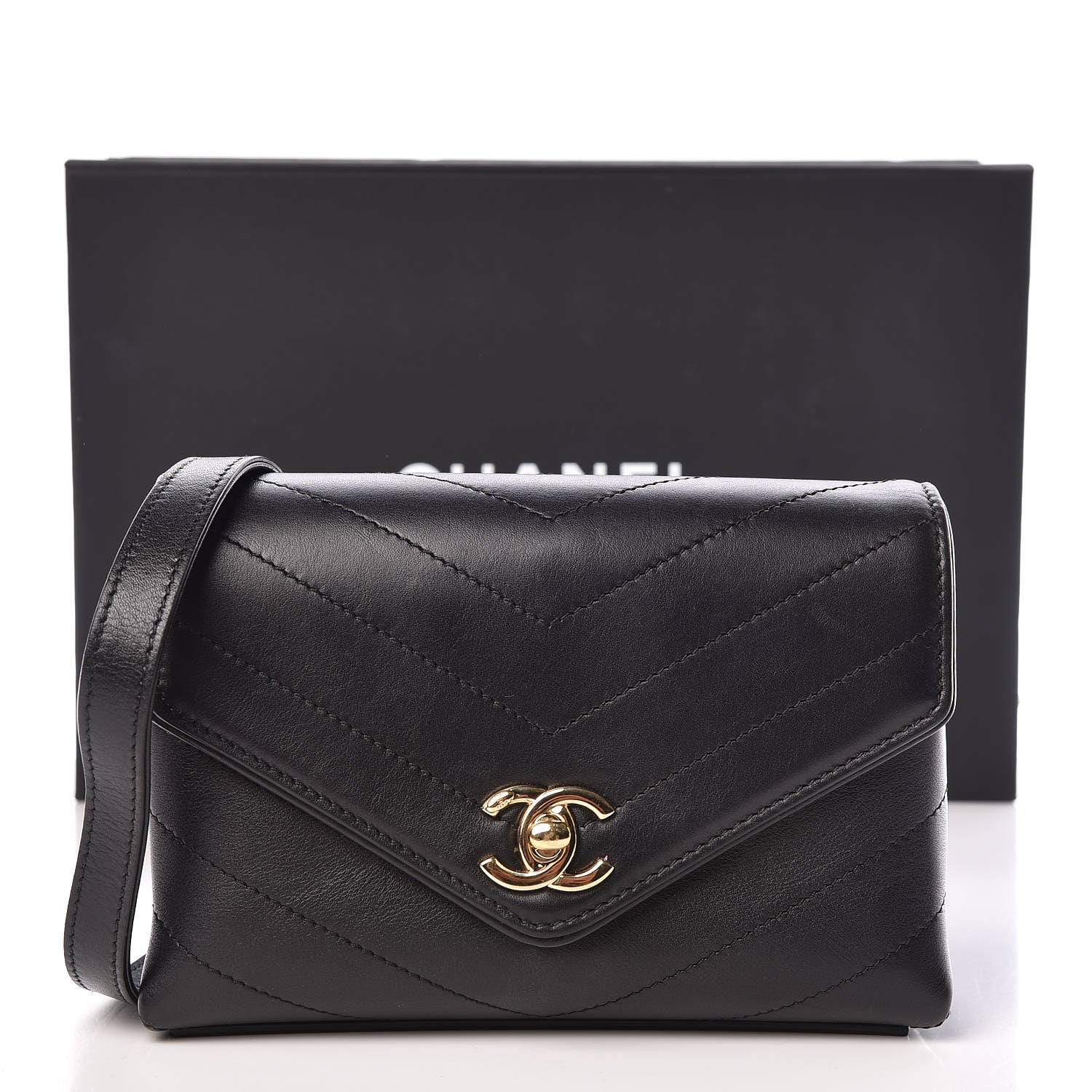 Chanel Calfskin Chevron Stitched Coco Waist Bag Black 10 of 10