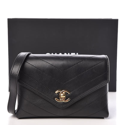 Chanel Calfskin Chevron Stitched Coco Waist Bag Black 10 of 10