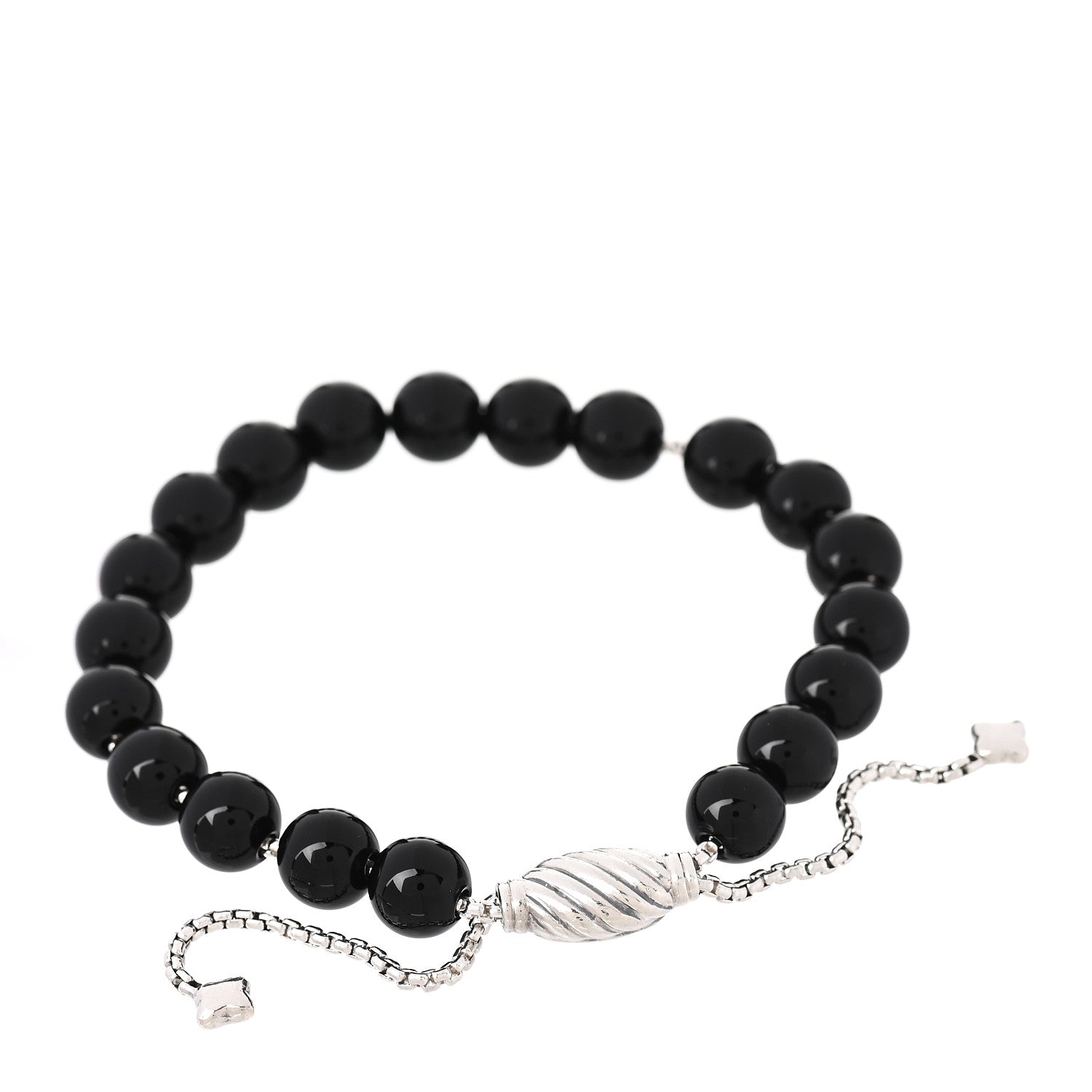 David Yurman Sterling Silver Black Onyx 8mm Spiritual Beads Adjustable Bracelet 3 of 4