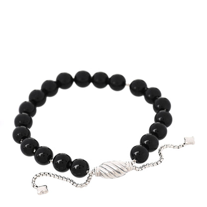 David Yurman Sterling Silver Black Onyx 8mm Spiritual Beads Adjustable Bracelet 3 of 4