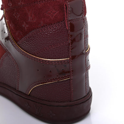 Louis Vuitton Calfskin Patent Suede Monogram Cliff Top Wedge Sneakers 36.5 Burgundy 10 of 11