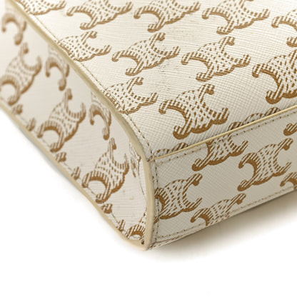 Celine Triomphe Canvas Calfskin Mini Vertical Cabas White 9 of 12