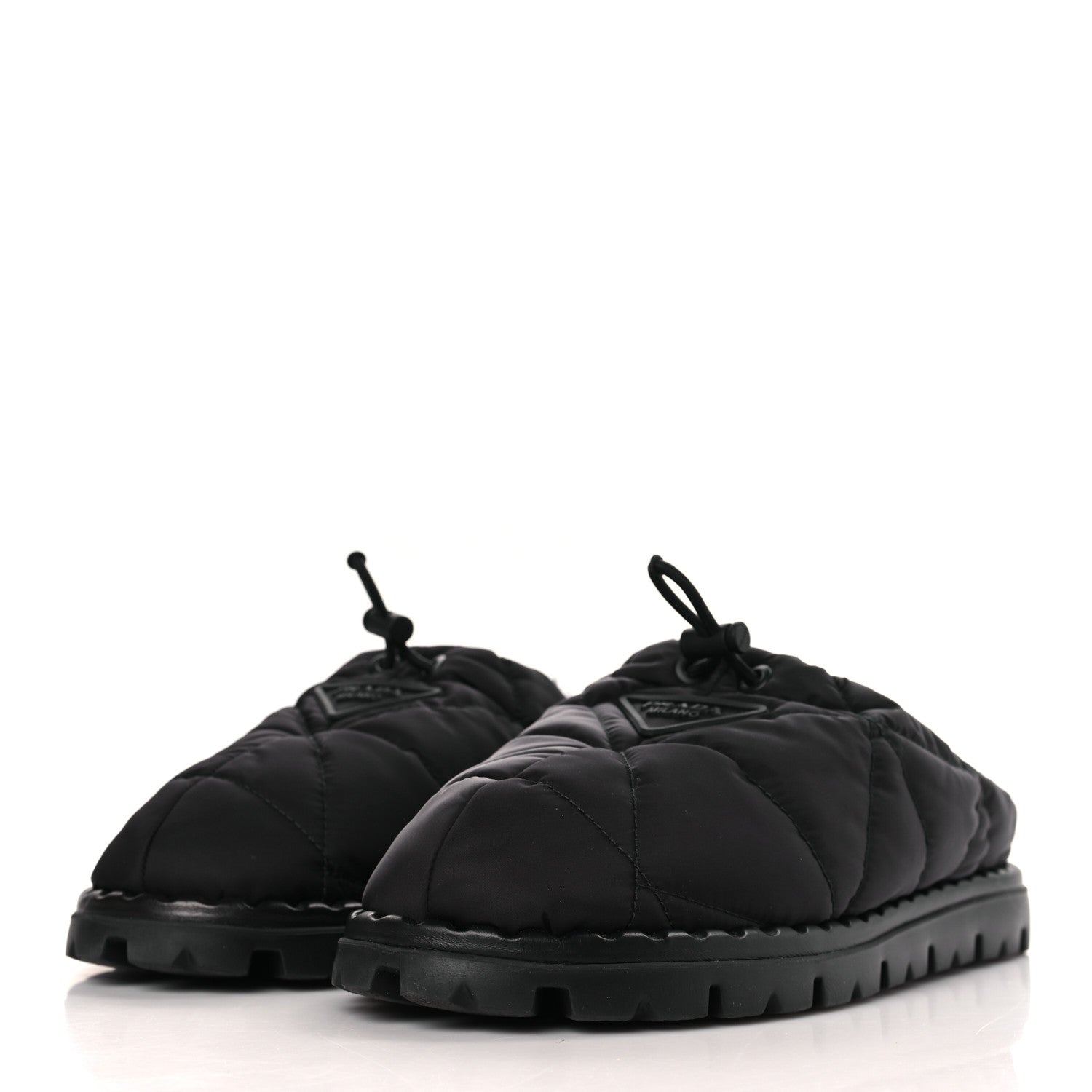 Prada Re-Nylon Piuma Triangle Logo Padded Drawcord Rush 20mm Slippers 39.5 Black 3 of 9